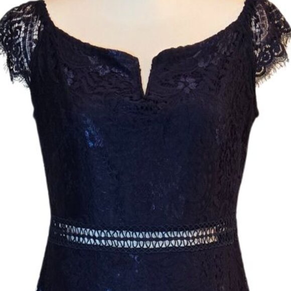 ALLANDWELL Women's Floral Lace Short Sleeves Knee Length Bodycon Cocktail Dress - Picture 12 of 13